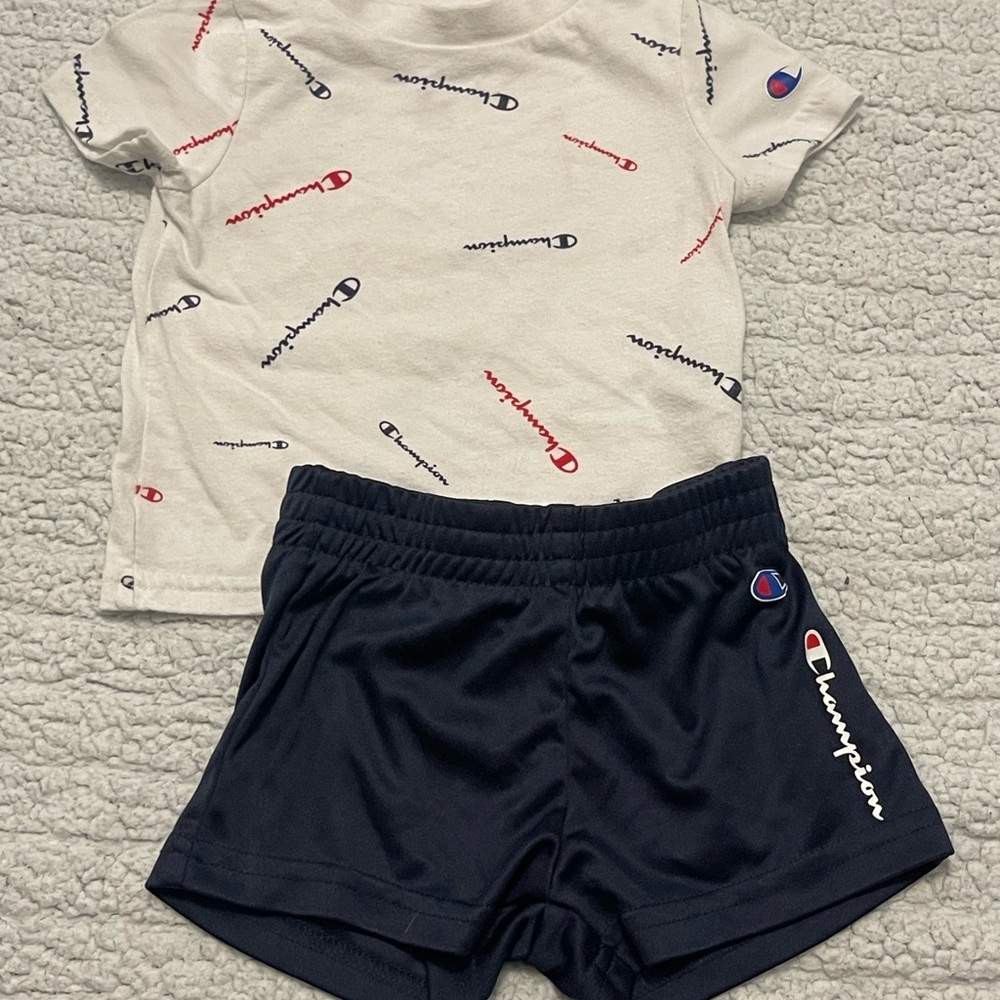 Champion Kids White Tee and Black Shorts Set (3-6 months )